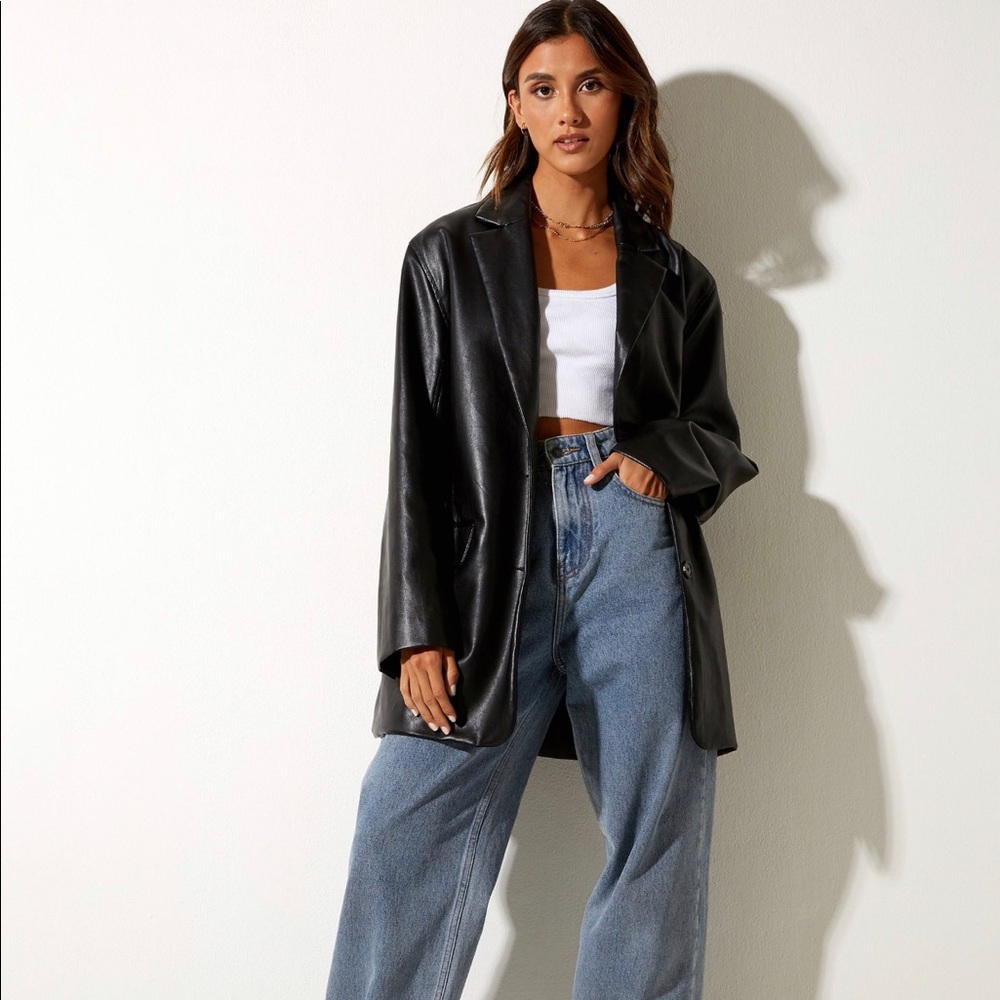 Saken Blazer in Black Faux Leather